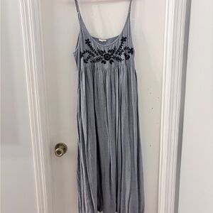 Natural Life Embroidered Blue Striped Maxi Dress